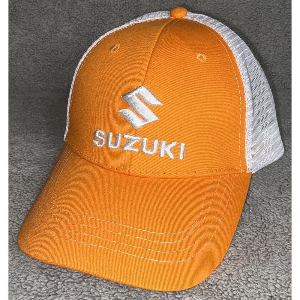 Suzuki Trucker Hat Fishing Mesh Cap Orange Snapback OS Unisex Adult